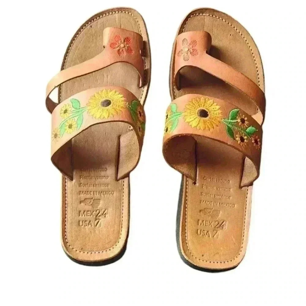 Sunflower Mexican Embroidered Sandals - Picture 2 of 5